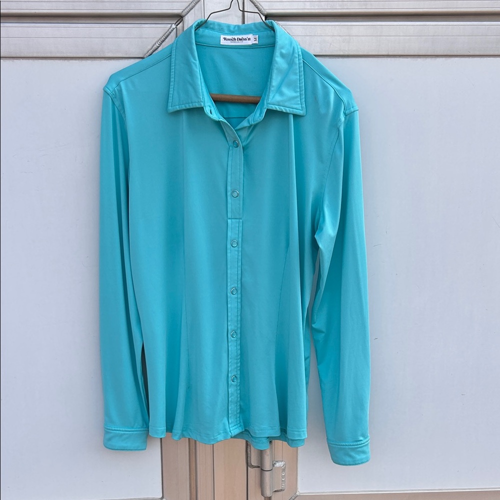 Ranch Dress’n Turquoise Pearl Snap Western Rodeo Shirt - Picture 2 of 9